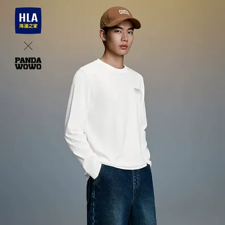 HLA/海澜之家panda wowo熊猫长袖T恤25春秋新款时尚印花上衣男图片