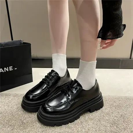 厚底黑色小皮鞋女春新款英伦风复古日系圆头休闲百搭增高jk制服鞋商品大图