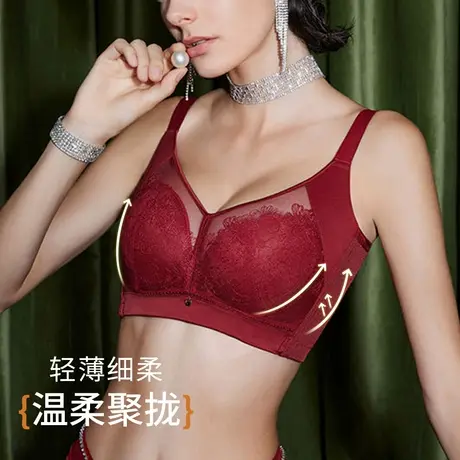 Shaply/莎莲妮大胸显小内衣女大码薄款透气蕾丝防走光收副乳文胸商品大图