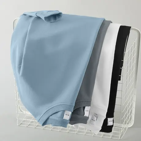 春秋款圆领卫衣男纯色套头无帽上衣服宽松潮流秋冬季加绒长袖t恤商品大图