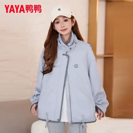 鸭鸭2025冬季新款羽绒服女款短款立领休闲时尚拼接保暖鸭绒外套KL商品大图