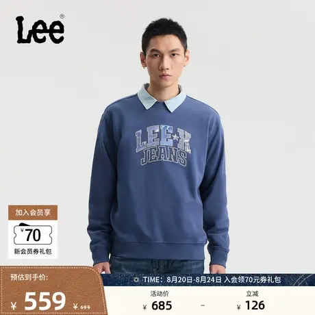 Lee25秋冬新品舒适版圆领植绒印花Logo男长袖卫衣潮LMT010842204商品大图