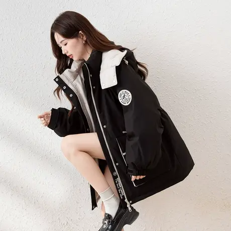 【防水】唐狮2024新款冬季女羽绒服小个子中长款工装外套派克服商品大图