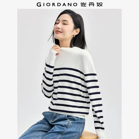 佐丹奴海军风条纹针织衫女秋冬新款精梳纯棉半高领针织衫13355854商品大图