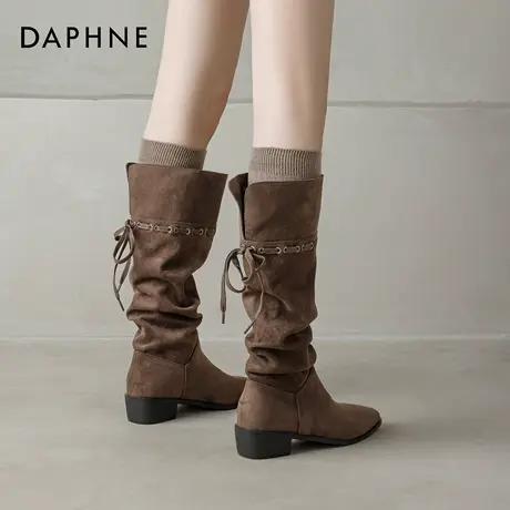 达芙妮长筒靴女春季2026新款超好看高筒显瘦堆堆靴时尚骑士长靴商品大图