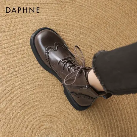 达芙妮棕色马丁靴女2026新款秋冬季短靴英伦风复古布洛克皮靴子冬商品大图