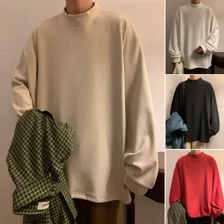 德绒打底衫男秋冬季新款纯色半高领内搭针织衫情侣基础款长袖上衣商品大图