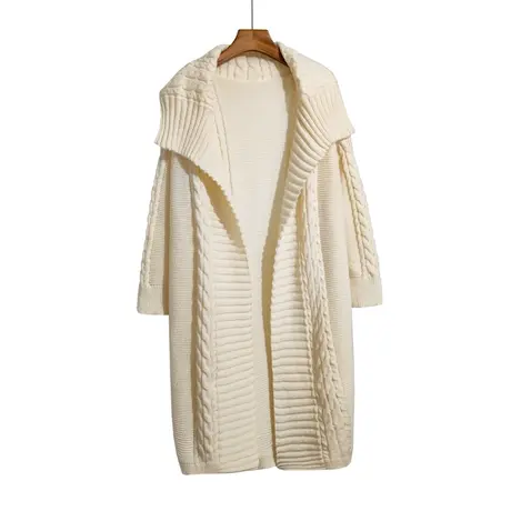 大翻领针织开衫女秋冬2023新款宽松慵懒风气质中长款粗线毛衣外套图片