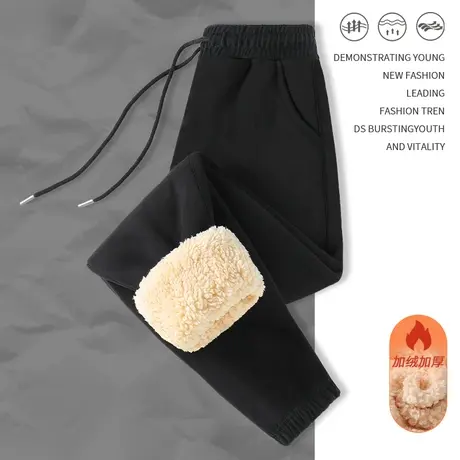 VR真维斯加绒加厚运动裤女2023新款冬季羊羔绒裤子女士抽绳收脚裤图片