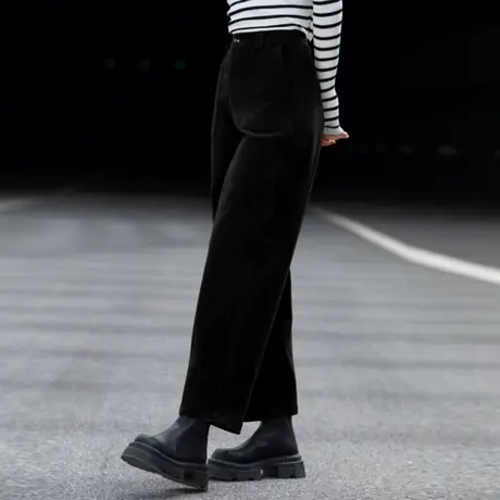 黑色哈伦直筒裤女2023秋冬季新款高腰宽松爆款休闲裤子九分小个子商品大图