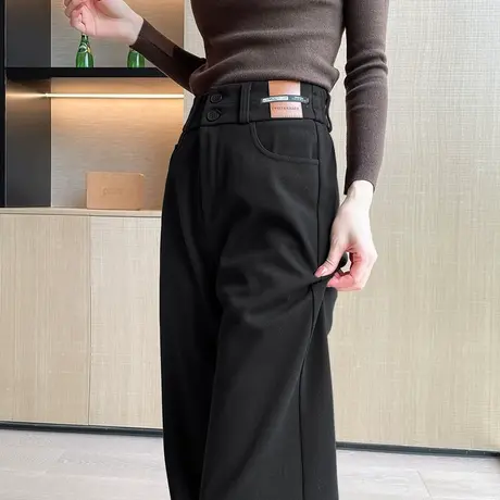 加绒毛呢西装裤女冬季高腰显瘦垂感宽松休闲直筒拖地窄版阔腿裤子商品大图