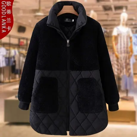 加大码中年妈妈冬季加厚中长款棉衣外套宽松时尚拼接中老年棉服女商品大图