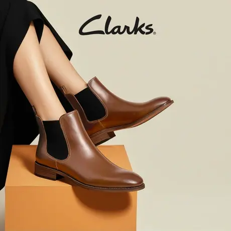 Clarks其乐女鞋女靴切尔西靴英伦粗跟显瘦短靴靴子女商品大图
