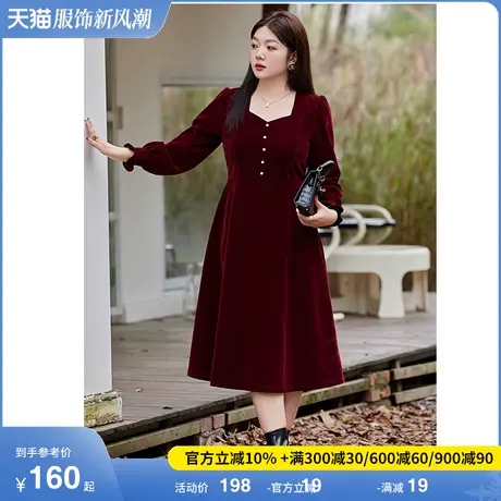 2024年冬装新款气质红色丝绒连衣裙大码胖MM显瘦收腰喜庆A字长裙商品大图