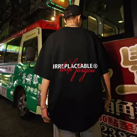 美式街头嘻哈字母t恤男潮中性风宽松oversize情侣短袖夏季半截袖商品大图