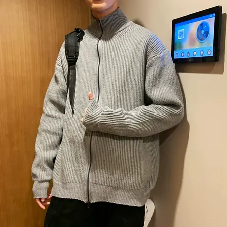 韩版复古高领开衫毛衣男ins情侣宽松针织衫秋季潮流潮牌加厚外套商品大图