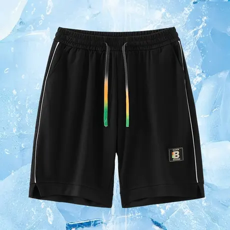 黑色短裤子男潮流百搭夏季薄款直筒宽松休闲五分裤冰丝速干沙滩裤商品大图