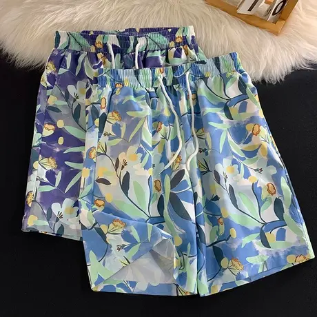 夏季沙滩裤男速干冰丝薄款休闲短裤印花宽松大码五分潮流大裤衩5商品大图