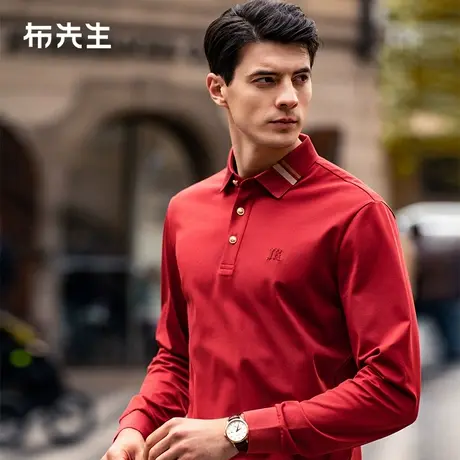 MrBu布先生不对称条纹翻领男士长袖秋新款字母polo衫BT12279商品大图