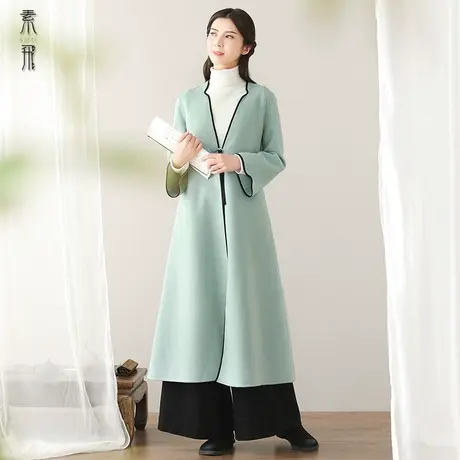 素飞长款大衣2023春季新款中国风禅意茶服通勤改良唐装素雅外套女商品大图