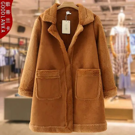 胖mm皮毛一体兔绒大衣外套胖妹妹冬季新款大码女宽松加厚中长棉衣商品大图
