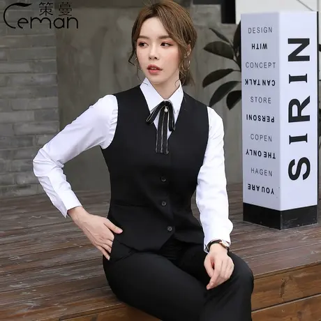 策蔓职业装马甲黑色四扣女士银行正装移动马夹邮储银行工作服制服图片