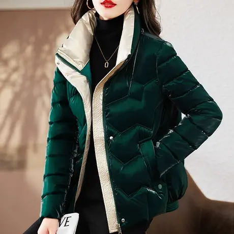 免洗亮面棉服女短款宽松羽绒棉衣2023冬装外套加厚立领面包服棉袄图片