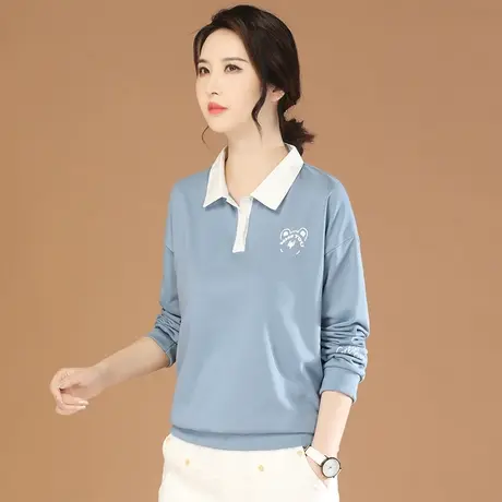韩潮袭人POLO领印花宽松休闲套头卫衣女2024春季新款长袖上衣薄图片