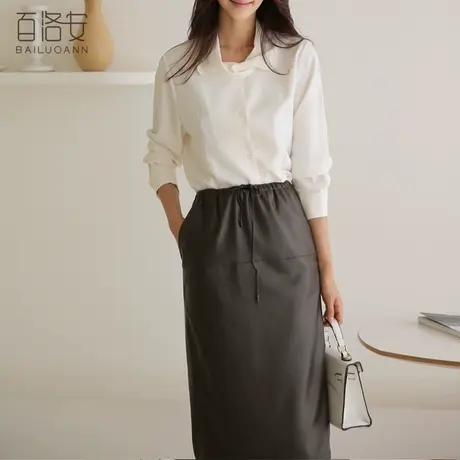 百洛安气质百搭衬衣春装新款韩范OL宽松纯色长袖小衫女士职业衬衫商品大图