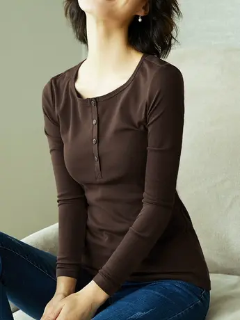 长袖t恤女秋季新款时尚洋气圆领针织上衣内搭打底衫别致修身体恤商品大图