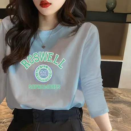 秋装t恤女长袖2022春秋新款潮ins网红宽松韩版洋气上衣纯棉打底衫图片