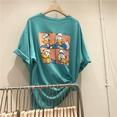 韩国短袖t恤女2020新款夏季ins潮唐老鸭卡通印花减龄宽松百搭上衣商品大图