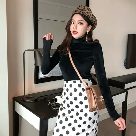 高领金丝绒春秋冬女加绒加厚套头卫衣打底衫百搭内搭长袖保暖上衣图片