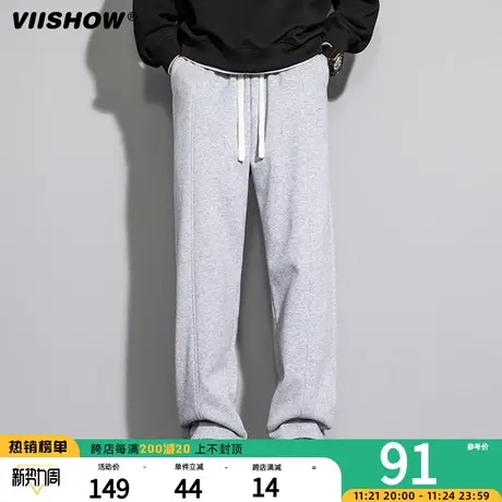 VIISHOW学生直筒休闲裤男秋冬季美式高街裤子潮牌黑色宽松阔腿裤商品大图