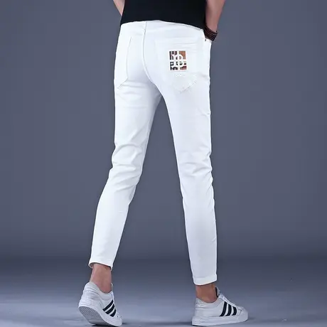 夏天刺绣白色牛仔裤男款秋冬潮流时尚白裤修身小脚休闲裤子男潮牌图片