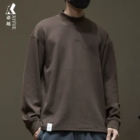 希越双面德绒半高领保暖长袖T恤男士春秋宽松大码纯色内搭打底衫商品大图