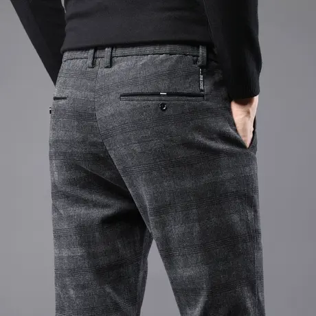 英伦风格子裤男裤工作上班磨毛呢秋冬季男士休闲长裤宽松直筒秋季商品大图