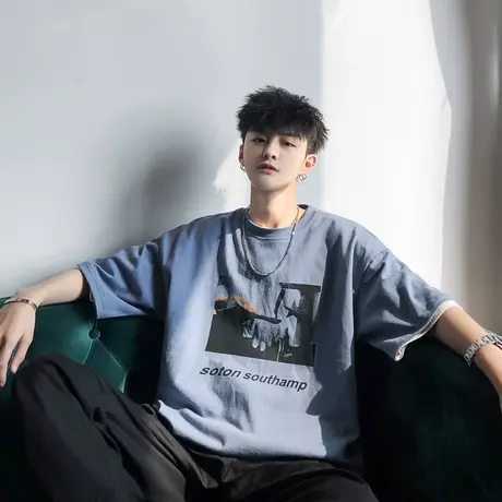 网红t恤男短袖ins潮牌韩版百搭潮流嘻哈超火cec衣服港风宽松半袖商品大图