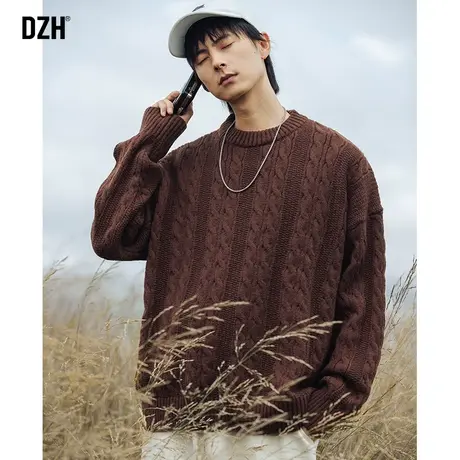 男士冬季咖啡色毛衣男长袖慵懒风针织衫2024新款毛线衣情侣装外套商品大图