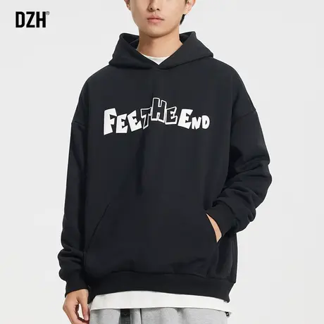 男士纯棉黑色卫衣男连帽秋季美式重磅长袖上衣2023年新款春装外套商品大图