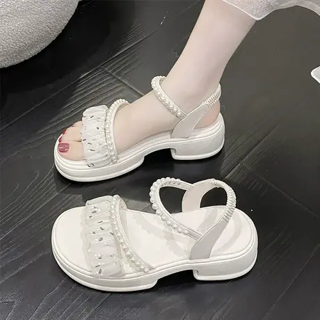 凉鞋女款2023年夏季新款时尚厚底仙女风罗马鞋子珍珠外穿软底时装图片