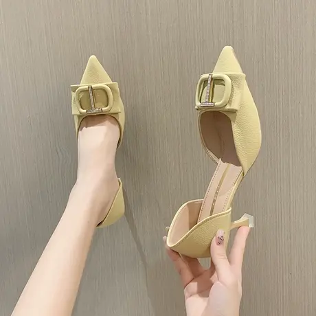 永希包头凉鞋女夏2022年新款仙女风配裙子细跟韩版尖头搭扣高跟鞋商品大图
