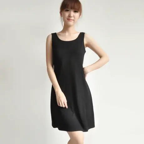 莫代尔打底连衣裙 带胸垫背心家居修身睡裙 免文胸针织吊带内衬裙商品大图