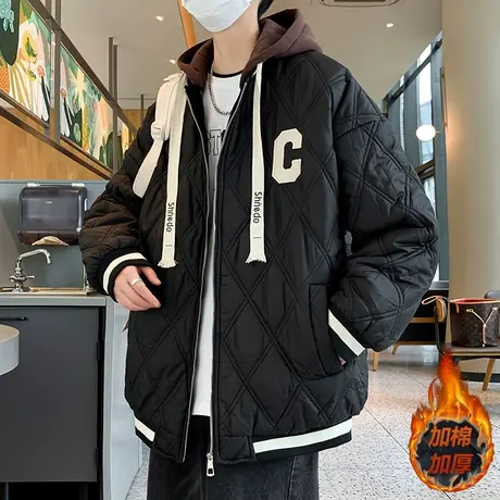 秋冬装青少年连帽棒球服棉衣潮牌初高中学生加棉加厚外套男童棉服图片