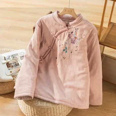 文艺复古夹棉外套棉服刺绣斜襟中式棉袄气质国风唐装2022秋冬新款商品大图