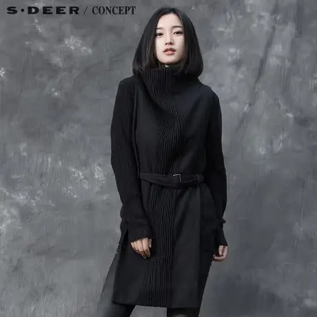 sdeer圣迪奥女装2017冬装设计竖条肌理压褶两件套S15481229图片