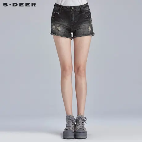 s.deer【新品】圣迪奥女装夏装做旧休闲牛仔短裤S16280941商品大图