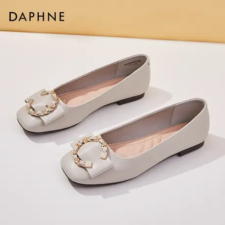 达芙妮复古奶奶鞋女夏季方头平底浅口软底软皮超软一脚蹬瓢鞋单鞋图片