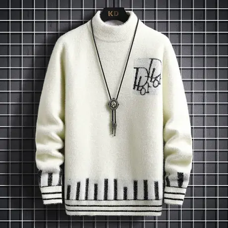 高初中学生16岁秋冬季13青少年水貂绒加厚毛衣12岁胖男孩15针织衫商品大图