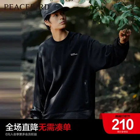 太平鸟男装奥莱2023秋季拼接卫衣男士户外工装圆领休闲上衣商品大图